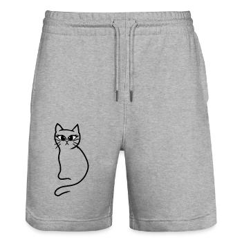 Cat Cats Kitten Retro 80s 90s Vintage - Stanley/Stella Trainer Unisex Organic Jogging Shorts - heather grey - Front - Nik (191cm) & Marisol (170cm)