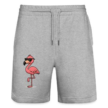 Bande dessinée Flamingo - Short de jogging bio TRAINER Stanley/Stella unisexe - gris chiné - Devant - Nik (191cm) & Marisol (170cm)
