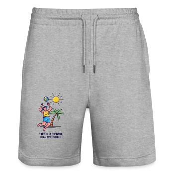 Life's a Beach, Play Volleyball - Stanley/Stella Trainer Unisex Organic Jogging Shorts - heather grey - Front - Nik (191cm) & Marisol (170cm)