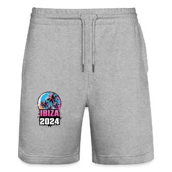 Ibiza 2024 Palmen - Stanley/Stella Unisex Bio Joggingshorts Trainer  - Grau meliert - Vorne - Nik (191cm) & Marisol (170cm)