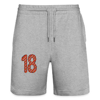 ANNIVERSARY. HAPPY BIRTHDAY. HAPPY BIRTHDAY. - Stanley/Stella Trainer Unisex Organic Jogging Shorts - heather grey - Front - Nik (191cm) & Marisol (170cm)