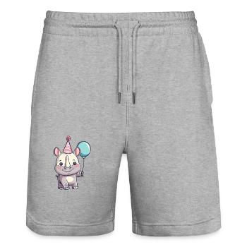 Rhinocéros Anniversaire Bébé - Short de jogging bio TRAINER Stanley/Stella unisexe - gris chiné - Devant - Nik (191cm) & Marisol (170cm)