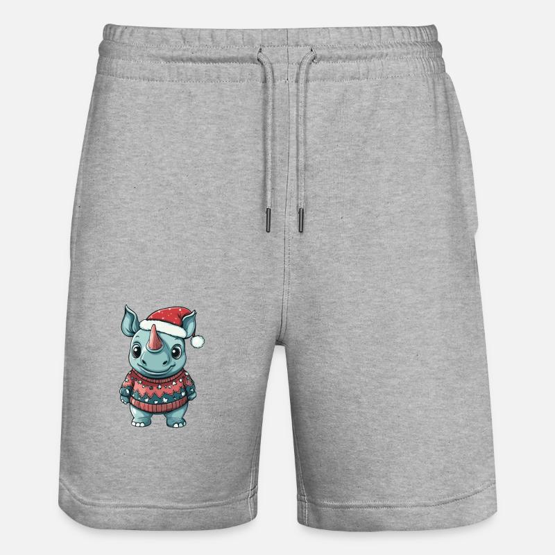 Rhino Christmas Comic - Stanley/Stella Trainer Unisex Organic Jogging Shorts - heather grey