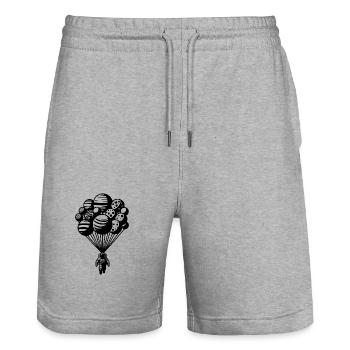 Astronaut im Kosmos mit schwebenden Planeten - Stanley/Stella Unisex Bio Joggingshorts Trainer  - Grau meliert - Vorne - Nik (191cm) & Marisol (170cm)