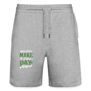 Les tenues vertes rendent la Saint-Patrick magique - Short de jogging bio TRAINER Stanley/Stella unisexe - gris chiné - Devant - Nik (191cm) & Marisol (170cm)