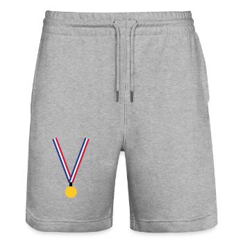 Médaille d'Or - France - Short de jogging bio TRAINER Stanley/Stella unisexe - gris chiné - Devant - Nik (191cm) & Marisol (170cm)