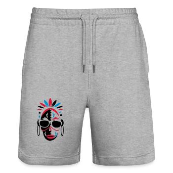 African mask with sunglasses - Stanley/Stella Trainer Unisex Organic Jogging Shorts - heather grey - Front - Nik (191cm) & Marisol (170cm)