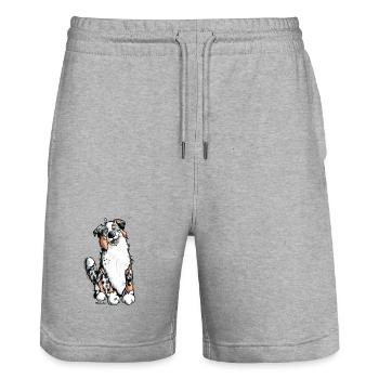 Funny Australian Shepherd - Stanley/Stella Trainer Unisex Organic Jogging Shorts - heather grey - Front - Nik (191cm) & Marisol (170cm)