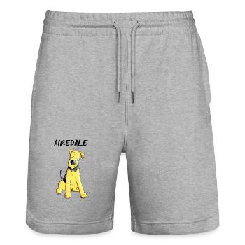 Witziger Airedale Terrier - Stanley/Stella Unisex Bio Joggingshorts Trainer  - Grau meliert - Vorne - Nik (191cm) & Marisol (170cm)