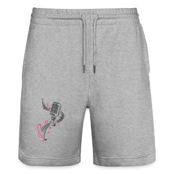 Mikrofon mit Musiknoten und Notenschlüssel - Stanley/Stella Unisex Bio Joggingshorts Trainer  - Grau meliert - Vorne - Nik (191cm) & Marisol (170cm)