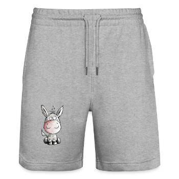 Petit âne - Bébé - Cadeau - Dessin animé - Short de jogging bio TRAINER Stanley/Stella unisexe - gris chiné - Devant - Nik (191cm) & Marisol (170cm)