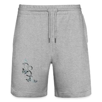 Vrille florale avec de nombreux papillons. - Short de jogging bio TRAINER Stanley/Stella unisexe - gris chiné - Devant - Nik (191cm) & Marisol (170cm)