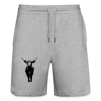 schottisches Hochlandrind Kuh Rind - Stanley/Stella Unisex Bio Joggingshorts Trainer  - Grau meliert - Vorne - Nik (191cm) & Marisol (170cm)