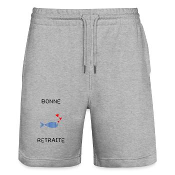 RETRAITE. BONNE RETRAITE. JOYEUSE RETRAITE - Short de jogging bio TRAINER Stanley/Stella unisexe - gris chiné - Devant - Nik (191cm) & Marisol (170cm)