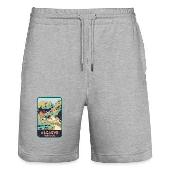 Retro badge, Algarve Portugal, beach summer sun - Stanley/Stella Trainer Unisex Organic Jogging Shorts - heather grey - Front - Nik (191cm) & Marisol (170cm)
