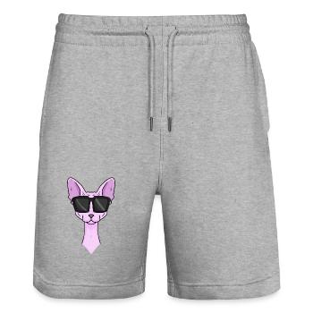 Sphynx Katze mit Sonnenbrille - Stanley/Stella Unisex Bio Joggingshorts Trainer  - Grau meliert - Vorne - Nik (191cm) & Marisol (170cm)