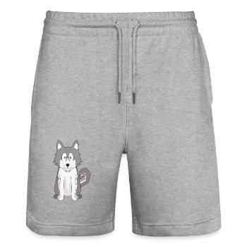 Chien Dessin animé Husky sibérien étonnant - Short de jogging bio TRAINER Stanley/Stella unisexe - gris chiné - Devant - Nik (191cm) & Marisol (170cm)