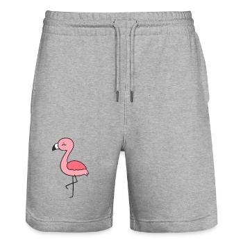 Flamingo - Stanley/Stella Trainer Unisex Organic Jogging Shorts - heather grey - Front - Nik (191cm) & Marisol (170cm)