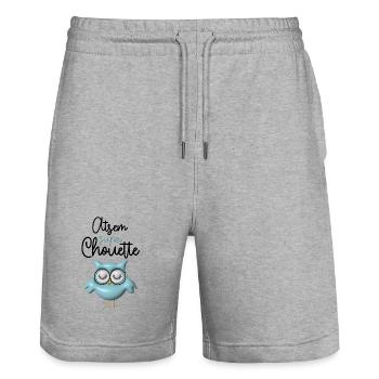 Atsem super chouette bleue 3D - Short de jogging bio TRAINER Stanley/Stella unisexe - gris chiné - Devant - Nik (191cm) & Marisol (170cm)