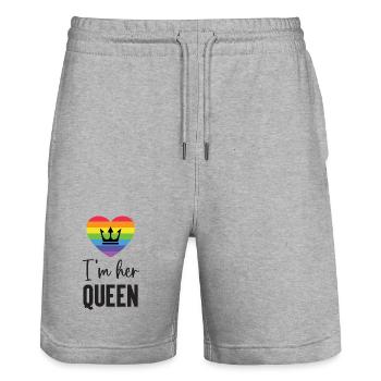 Mois de la fierté LGBT - Je suis sa reine - Short de jogging bio TRAINER Stanley/Stella unisexe - gris chiné - Devant - Nik (191cm) & Marisol (170cm)