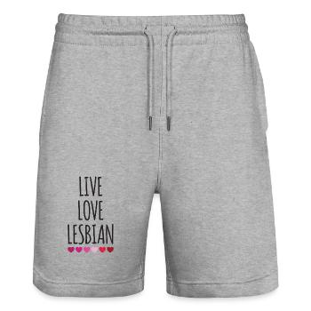 Vivre. Amour. Lesbienne. - Short de jogging bio TRAINER Stanley/Stella unisexe - gris chiné - Devant - Nik (191cm) & Marisol (170cm)