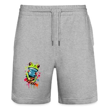 Frosch - Laubfrosch - Froschkönig - Quak - Stanley/Stella Unisex Bio Joggingshorts Trainer  - Grau meliert - Vorne - Nik (191cm) & Marisol (170cm)
