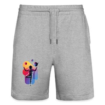 Meditating Astronaut Zen Yoga Planet - Stanley/Stella Trainer Unisex Organic Jogging Shorts - heather grey - Front - Nik (191cm) & Marisol (170cm)