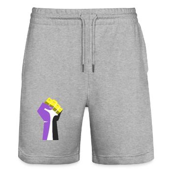 Le poing levé (violet, jaune, noir, blanc) - Short de jogging bio TRAINER Stanley/Stella unisexe - gris chiné - Devant - Nik (191cm) & Marisol (170cm)