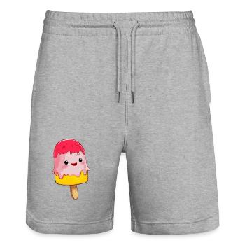 Erdbeereis Gelati Wassereis Eislutscher Eissalon - Stanley/Stella Unisex Bio Joggingshorts Trainer  - Grau meliert - Vorne - Nik (191cm) & Marisol (170cm)