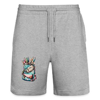 Cartable coloré avec de jolis détails - Short de jogging bio TRAINER Stanley/Stella unisexe - gris chiné - Devant - Nik (191cm) & Marisol (170cm)