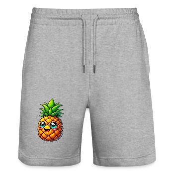 Pineapple - Stanley/Stella Trainer Unisex Organic Jogging Shorts - heather grey - Front - Nik (191cm) & Marisol (170cm)