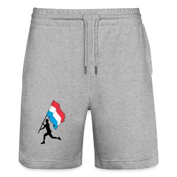 Drapeau Luxembourg homme en course - Short de jogging bio TRAINER Stanley/Stella unisexe - gris chiné - Devant - Nik (191cm) & Marisol (170cm)