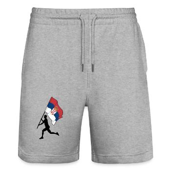 Drapeau Serbie homme courant - Short de jogging bio TRAINER Stanley/Stella unisexe - gris chiné - Devant - Nik (191cm) & Marisol (170cm)