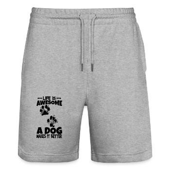 Life Is Awesome Dogs Make It Even Better - Stanley/Stella Trainer Unisex Organic Jogging Shorts - heather grey - Front - Nik (191cm) & Marisol (170cm)