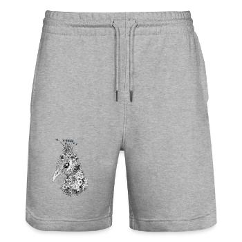 Majestic peacock with flower crown - Stanley/Stella Trainer Unisex Organic Jogging Shorts - heather grey - Front - Nik (191cm) & Marisol (170cm)