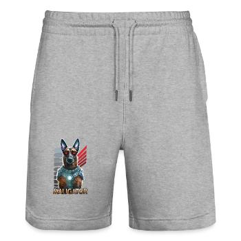 Futuristischer Maligator-Hund mit Brille - Stanley/Stella Unisex Bio Joggingshorts Trainer  - Grau meliert - Vorne - Nik (191cm) & Marisol (170cm)