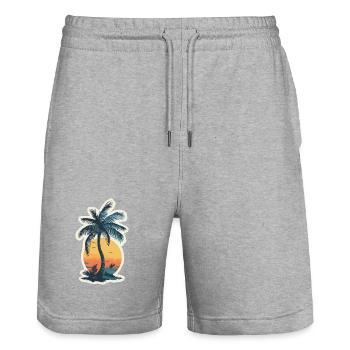 Palm tree - Stanley/Stella Trainer Unisex Organic Jogging Shorts - heather grey - Front - Nik (191cm) & Marisol (170cm)