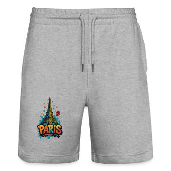 Paris Eiffelturm Shirt – Graffiti Street Art Style - Stanley/Stella Unisex Bio Joggingshorts Trainer  - Grau meliert - Vorne - Nik (191cm) & Marisol (170cm)