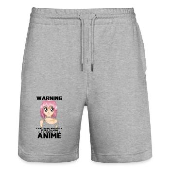 Warnung Ich könnte spontan anfangen, Anime zu reden - Stanley/Stella Unisex Bio Joggingshorts Trainer  - Grau meliert - Vorne - Nik (191cm) & Marisol (170cm)