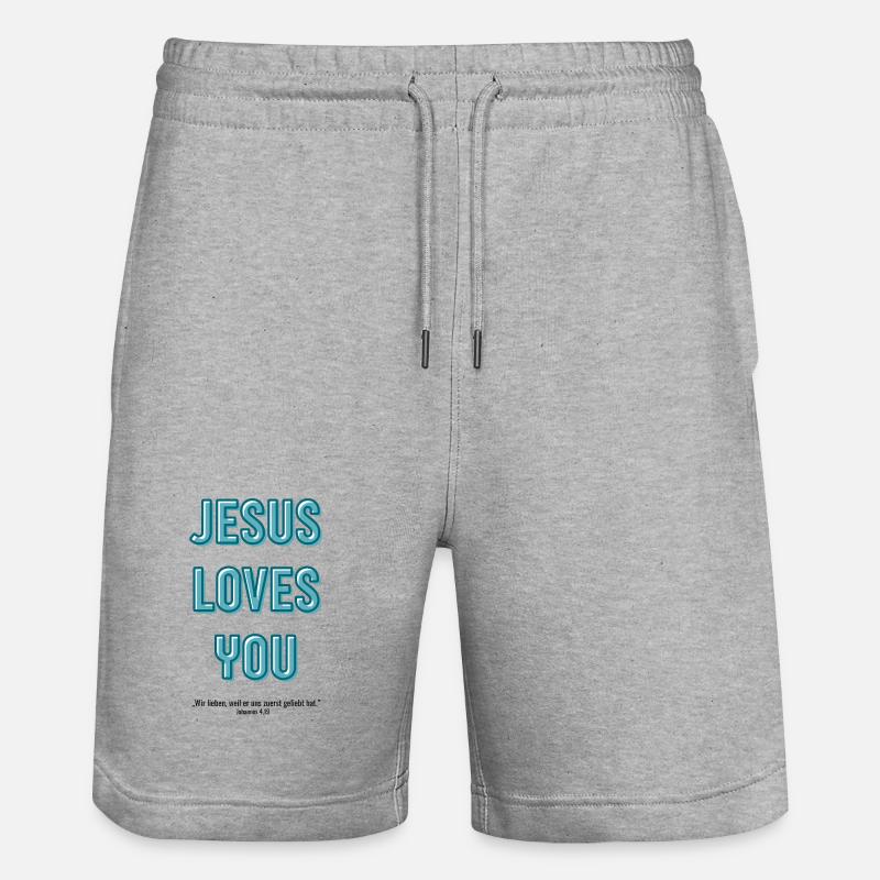 Jésus t’aime en script 3D - Short de jogging bio TRAINER Stanley/Stella unisexe - gris chiné