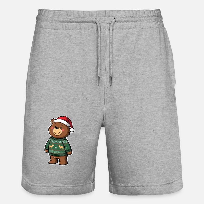 Niedlicher Bär mit Weihnachtspullover - Stanley/Stella Unisex Bio Joggingshorts Trainer  - Grau meliert