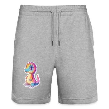 Dinosaure - Short de jogging bio TRAINER Stanley/Stella unisexe - gris chiné - Devant - Nik (191cm) & Marisol (170cm)