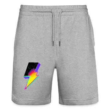 Neon-Regenbogen-Blitz-Emblem - Stanley/Stella Unisex Bio Joggingshorts Trainer  - Grau meliert - Vorne - Nik (191cm) & Marisol (170cm)