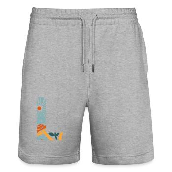 Lettre l fleurs groovy idée cadeau  - Short de jogging bio TRAINER Stanley/Stella unisexe - gris chiné - Devant - Nik (191cm) & Marisol (170cm)