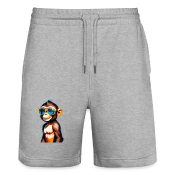 Kunterbunter Affe mit Retro-Sonnenbrille - Stanley/Stella Unisex Bio Joggingshorts Trainer  - Grau meliert - Vorne - Nik (191cm) & Marisol (170cm)