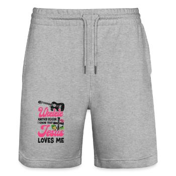 Ukulélé hawaïen Uke Jésus Foi - Short de jogging bio TRAINER Stanley/Stella unisexe - gris chiné - Devant - Nik (191cm) & Marisol (170cm)