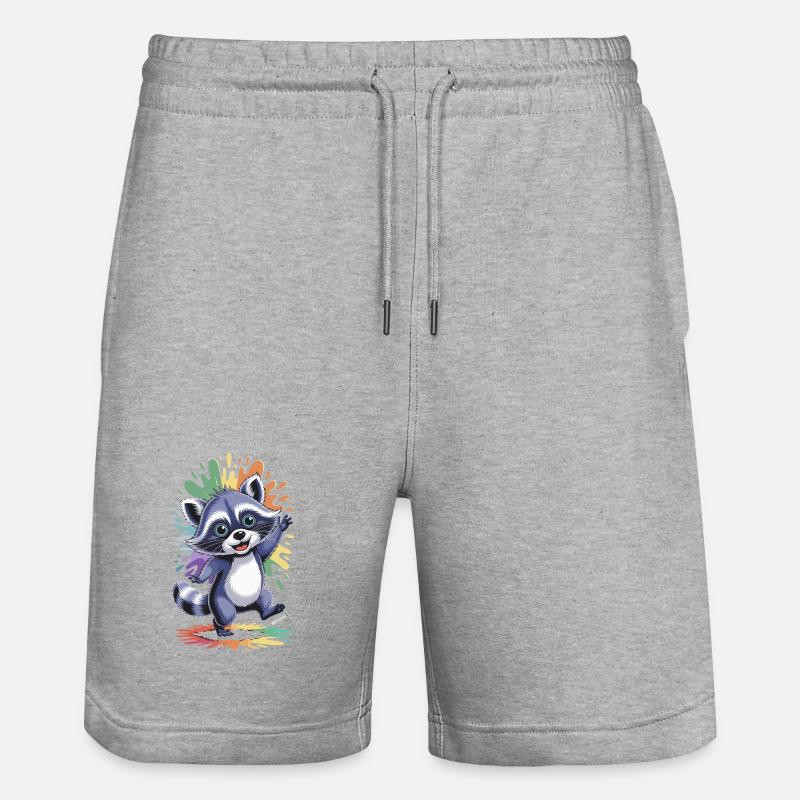 Fröhlicher Waschbär mit Farben - Stanley/Stella Unisex Bio Joggingshorts Trainer  - Grau meliert