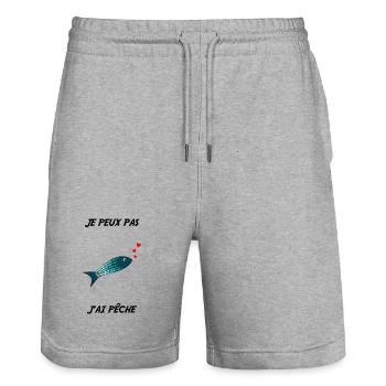 ICH KANN NICHT. ICH HABE GEFIEDERT. FISCHER. HUMOR. RUHESTAND - Stanley/Stella Unisex Bio Joggingshorts Trainer  - Grau meliert - Vorne - Nik (191cm) & Marisol (170cm)