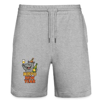 New Year's Eve Party Celebrate Funny Sparkling Wine Hippo New Year - Stanley/Stella Trainer Unisex Organic Jogging Shorts - heather grey - Front - Nik (191cm) & Marisol (170cm)