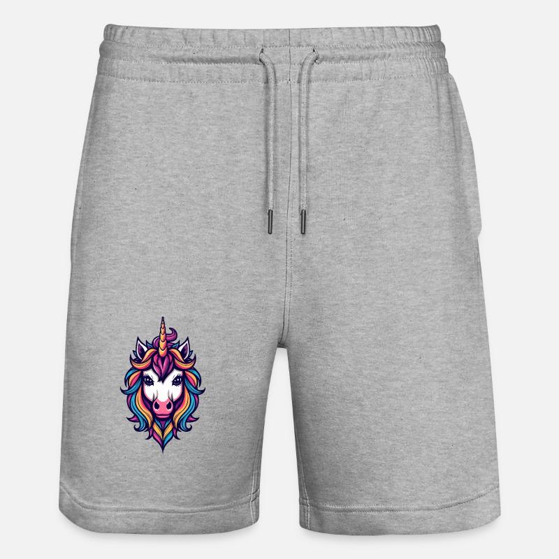 Regenbogen Einhorn Kopf - Stanley/Stella Unisex Bio Joggingshorts Trainer  - Grau meliert